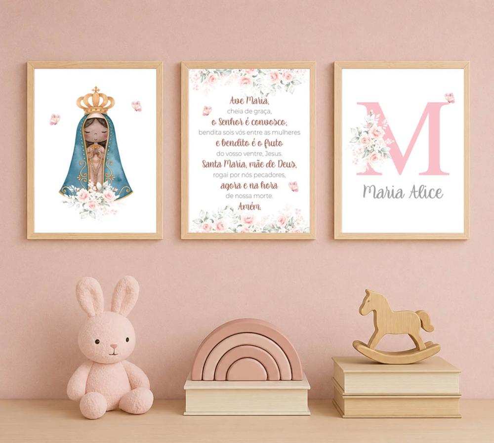 Quadros Decoração Bebê Infantil Nossa Senhora  Ave Maria e Nom