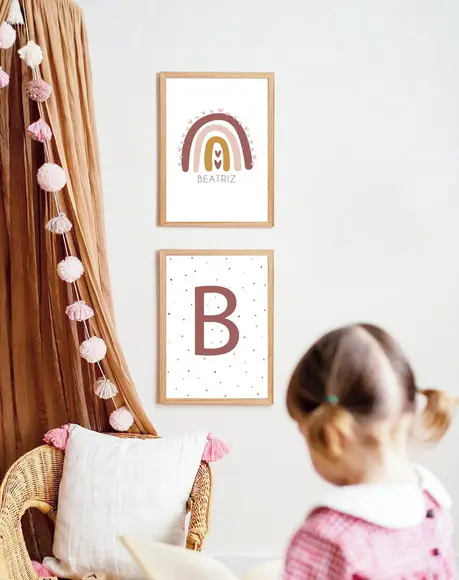 Kit 2 Quadros Infantil Arco Íris e Nome Personalizado A3