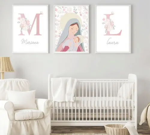 Kit 3 Quadros Infantil Nossa Senhora e Nomes Irmãs A3
