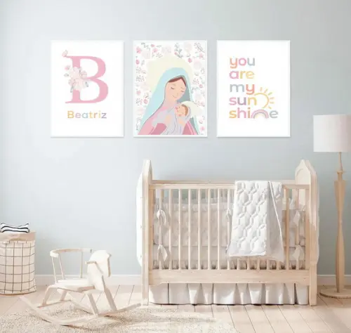 Kit 3 Quadros Nossa Senhora Nome e Sunshine A3
