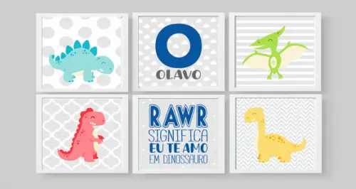 Kit Quadros Bebê Menino Dinossauros Nome