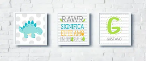 Kit Quadros Bebê Menino Dinossauro Nome