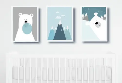 Kit Quadros Bebê Menino Ursos Polares e Montanhas A4