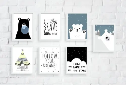 Kit Quadros Bebê Menino Ursos Polares Cabana Be Brave A4