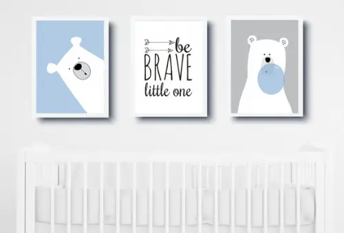 Kit Quadros Bebê Menino Ursos Polares e Be Brave A4