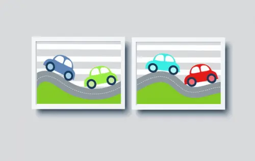 Kit Quadros Carrinhos Pista A4