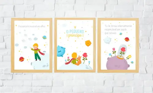 Kit Quadros Decorativo Quarto de Bebê O Pequeno Príncipe A3