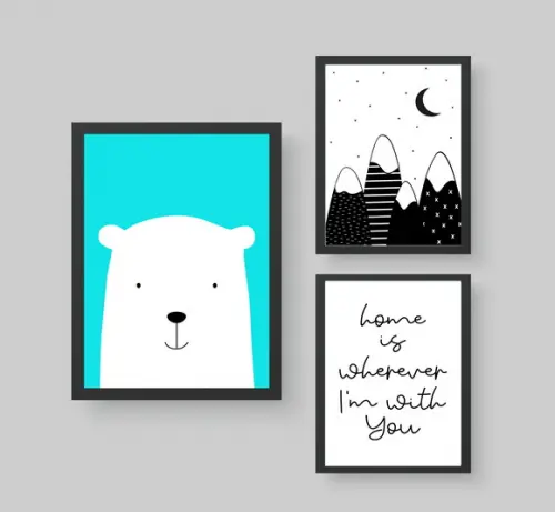 Kit Quadros Escandi Urso Polar Montanhas e Home is wherever
