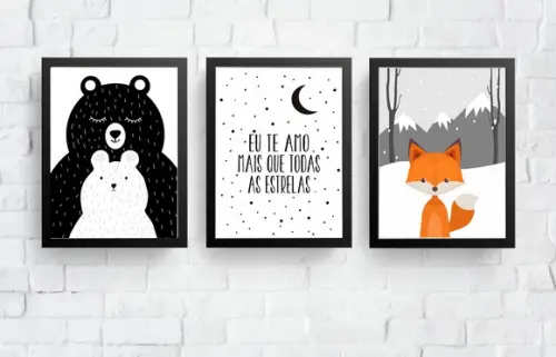 Kit Quadros Escandinavo Mamãe Urso I love You Raposa