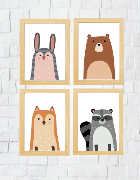 Kit Quadros Infantil Animais Nórdicos A3