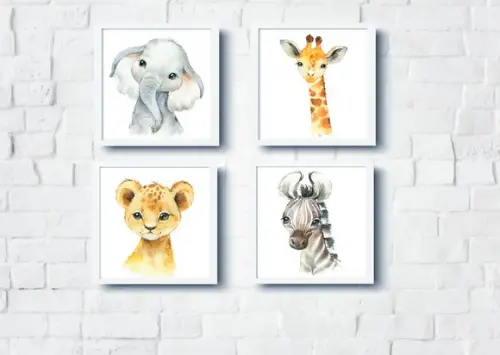 Kit Quadros Infantil Animais Safari Baby Aquarela