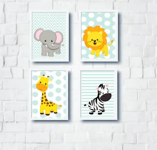 Kit Quadros Infantil Animais Safari Baby A4