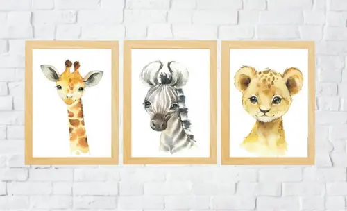 Kit Quadros Infantil Animais Safari Savana A4