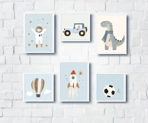 Kit Quadros Infantil Astronauta Dinossauro Balão e Bola