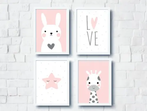 Kit Quadros Infantil Coelha Girafa Estrela Love A4