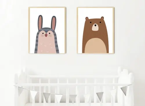 Kit Quadros Infantil Coelho e Urso Floresta A3