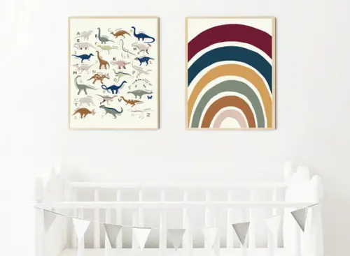 Kit Quadros Infantil Dinossauros Alfabeto e Arco Íris A3