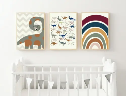 Kit Quadros Infantil Dinossauros Alfabeto e Arco Íris A3