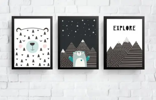 Kit Quadros Infantil Escandinavo Ursos Montanhas Explore
