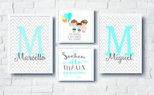 Kit Quadros Infantil Irmãos Balões e Nomes Personalizados