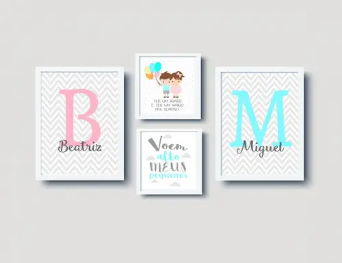 Kit Quadros Infantil Irmãos Balões Nomes