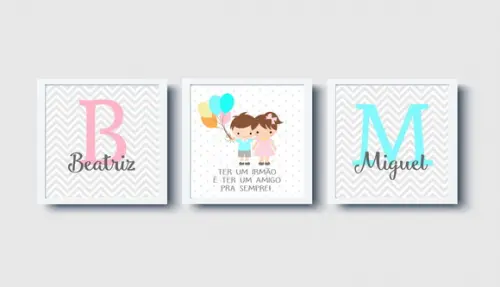 Kit Quadros Infantil Irmãos Balões Nomes