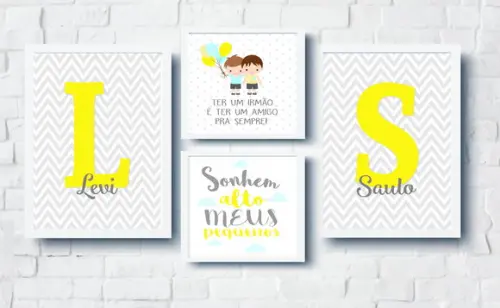 Kit Quadros Infantil Irmãos Balões Nomes