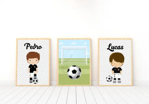 Kit Quadros Infantil Irmãos Jogadores Futebol e Nomes A4