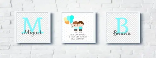 Kit Quadros Infantil Irmãos Meninos Balões e Nomes