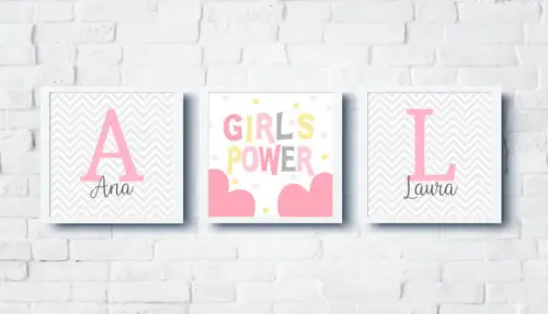Kit Quadros Infantil Irmãs Girls Power e Nomes