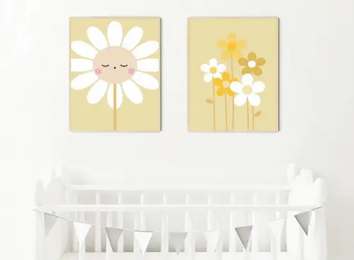 Kit Quadros Infantil Jardim Margaridas Amarelo A4