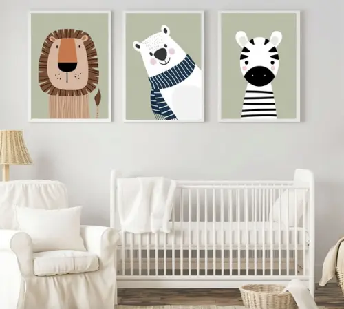 Kit Quadros Infantil Leão Urso Polar e Zebra A3