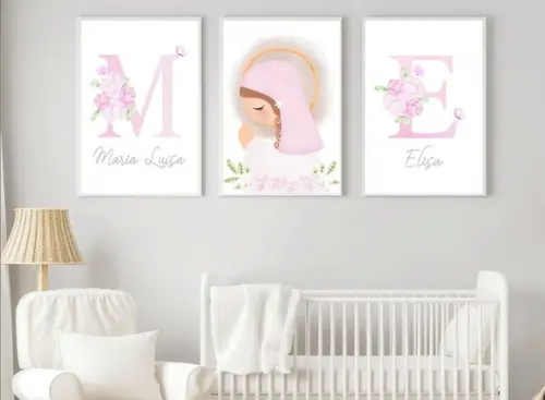 Kit Quadros Infantil Mãezinha do Céu e Nomes Florais A3