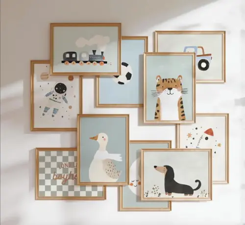 Kit Quadros Infantil Leão Zebra Girafa Elefante Aquarela A3
