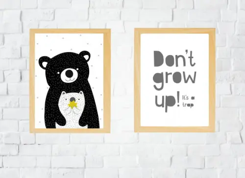 Kit Quadros Infantil Mamãe Ursa E Don't Grow Up