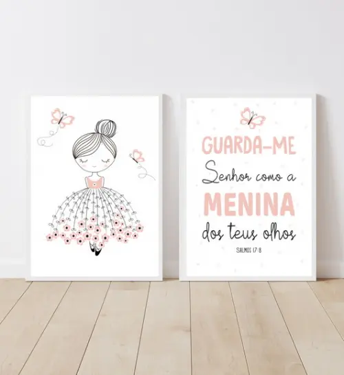 Kit Quadros Infantil Menina Bailarina Floral e Salmos A3