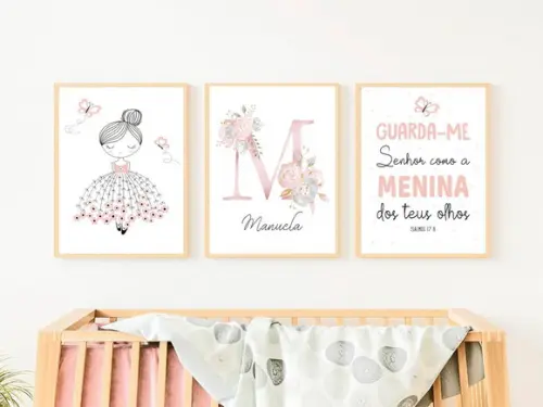 Kit Quadros Infantil Menina Bailarina Floral e Salmos A3