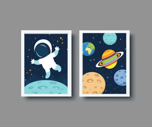 Kit Quadros Infantil Menino Astronauta e Planetas A3
