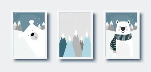 Kit Quadros Infantil Montanhas e Ursos A4