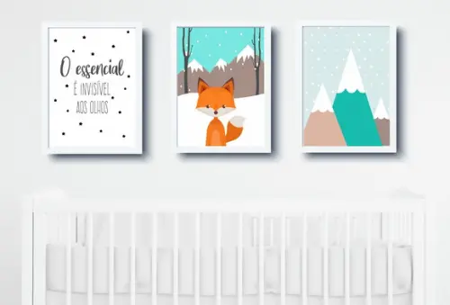 Kit Quadros Infantil Montanhas Raposa e Frase Essencial A4