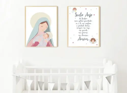 Kit Quadros Infantil Nossa Senhora e Oração Anjo A3