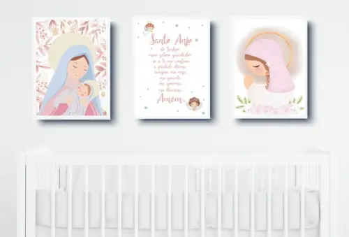 Kit Quadros Infantil Nossa Senhora e Oração Anjo da Guarda