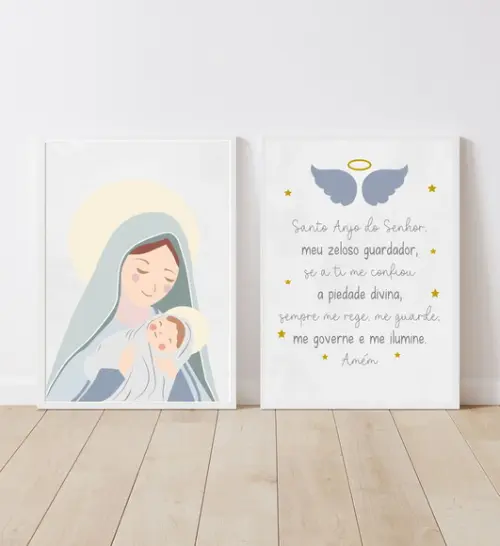 Kit Quadros Infantil Nossa Senhora e Oração Anjo A3