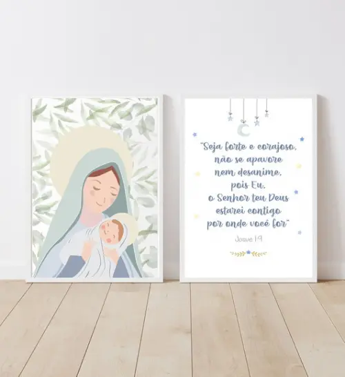 Kit Quadros Infantil Nossa Senhora e Versículo Josué