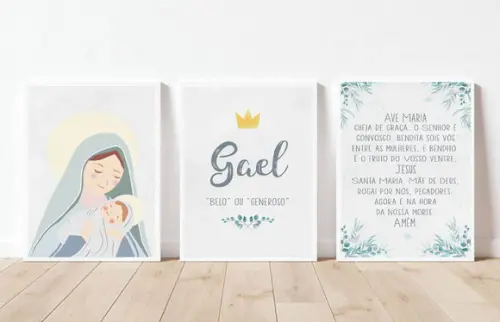 Kit Quadros Infantil Nossa Senhora Nome e Ave Maria A3