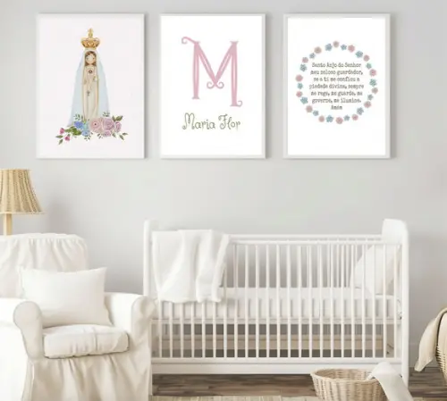 Kit Quadros Infantil Nossa Senhora Nome e Oração do Anjo