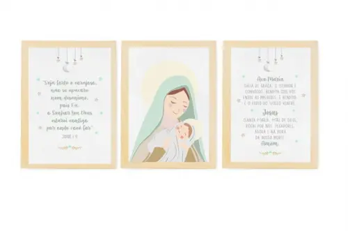 Kit Quadros Infantil Nossa Senhora Versículo e Ave Maria A3