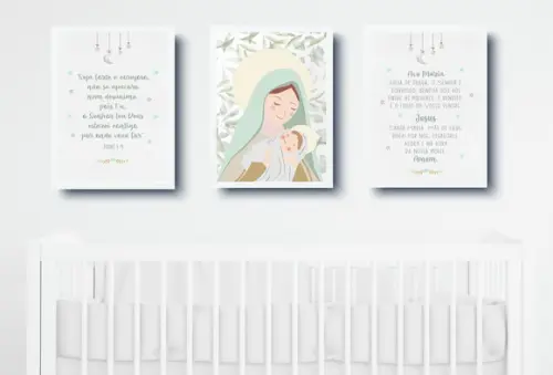 Kit Quadros Infantil Nossa Senhora Versículo e Ave Maria A3
