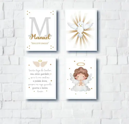 Kit Quadros Infantil Oração Anjo e Nome Personalizado A3