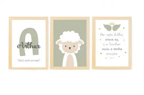 Kit Quadros Infantil Ovelha Versículo e Nome Personalizado